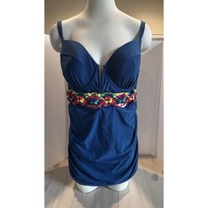 Swim by Cacique Tankini Top Womens 40D Teal Balconette Underwire Built In Bra